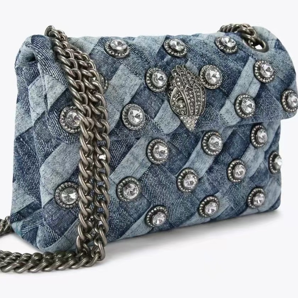 Kurt Geiger Quilted Denim Crossbody Bag with Crystal Studs - Blue